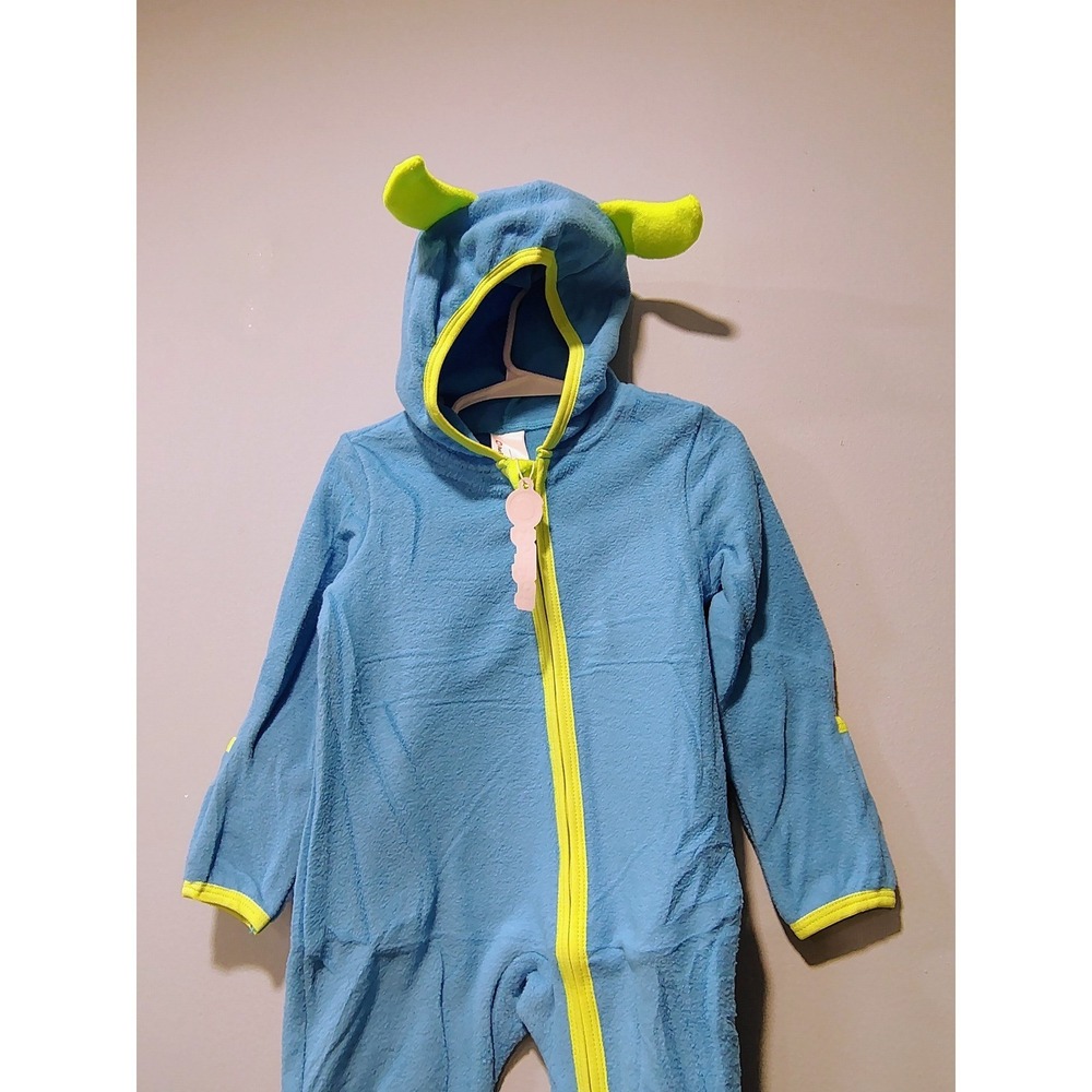 PatPat Baby Blue Lime Green Monster Ear Hooded Fleece Jumpsuit 6-12M